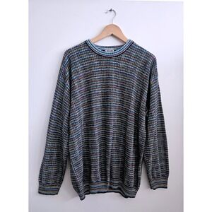 Mondo Di Marco Italy Knit Sweater XXL Mens Rainbow Space Dye Coogi Style VTG